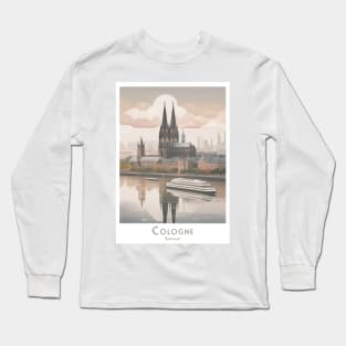 Vintage Retro Germany Majestic Cologne Cathedral and River View Long Sleeve T-Shirt